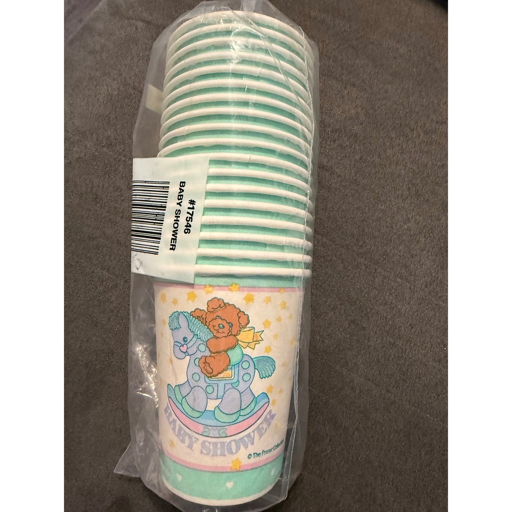 Vintage Unique Baby Shower‎ Paper Cups 18 Count Rocking Horse Teddy Bear Pastel